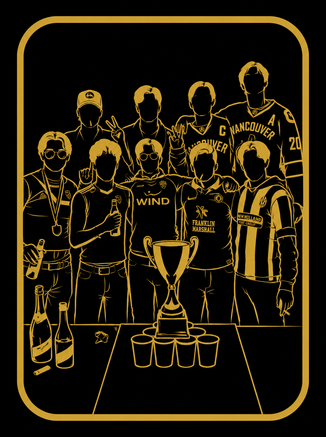 Beeroupa stylized championship team portrait with trophy